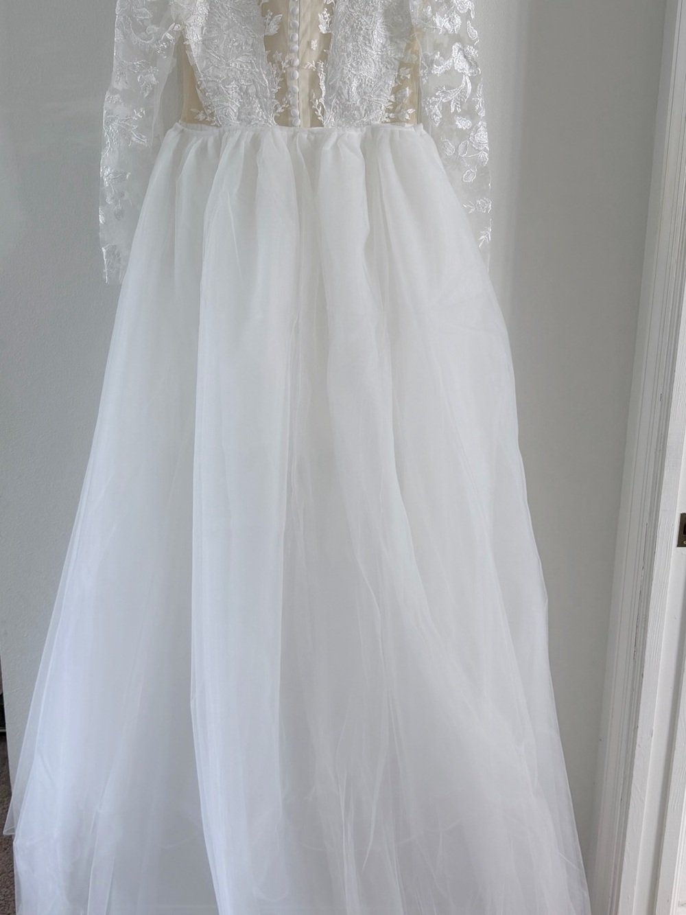 Ivory Lace Illusion Long-Sleeve Bridal Gown - Picture 3 of 6